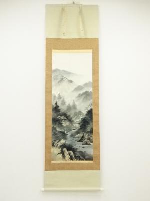 彩色山水　肉筆絹本掛軸（保護箱）